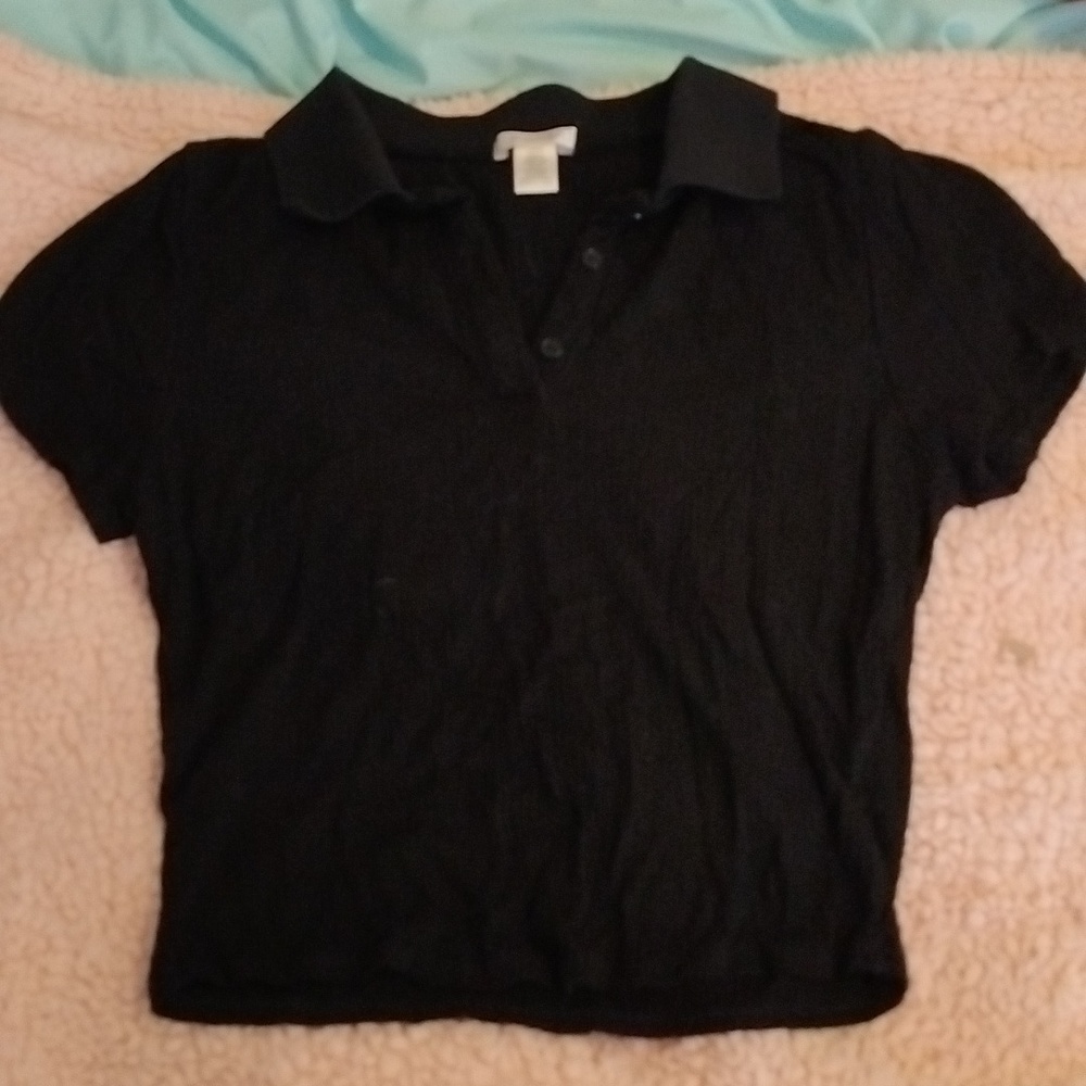 Black Button Neck Crop